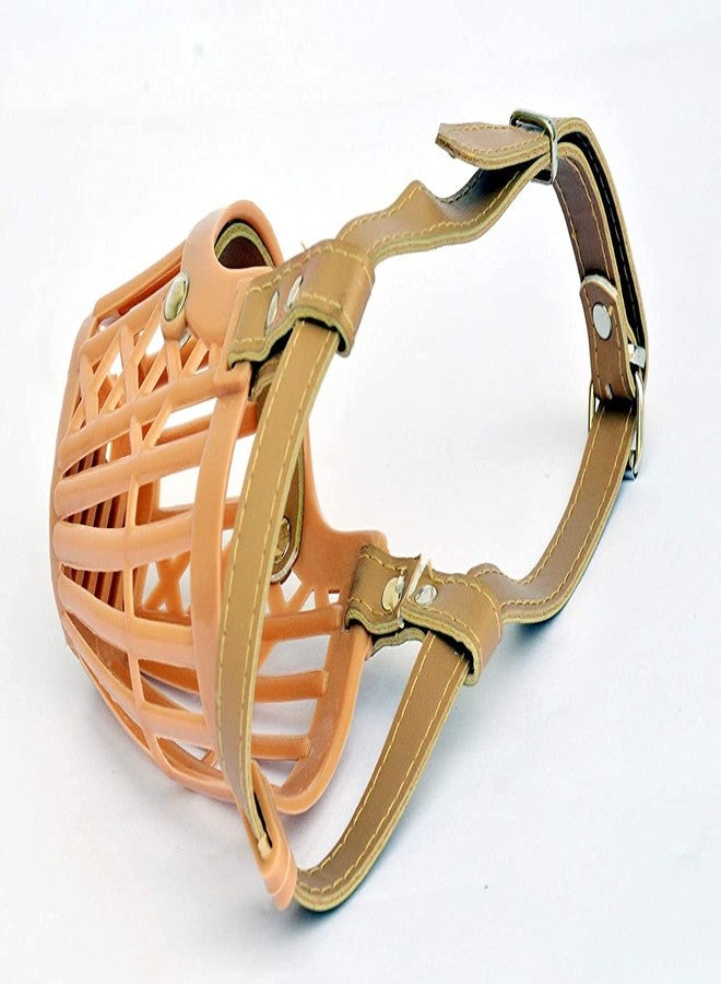 Pups&Pets Adjustable Muzzle Cum Mouth Cover/Basket Cage Collar for Dog (Beige, Size-4), Small - Image 1